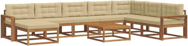 vidaXL Outdoor-Sofagarnitur aus Akazienholz mit 9-teiligem Set und Kissen in Natur und Beige - Bild 1
