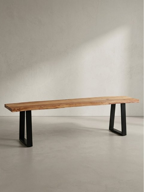 Esszimmerbank aus Akazie Massivholz und Metall mit Baumkante in Braun, B/T/H: 120 x 40 x 46 cm - Bild 1