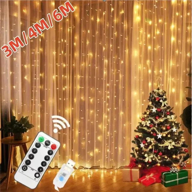 OKAL RED EAST LED-Lichterkette als Weihnachtsvorhang mit Fernbedienung und USB, Warmweiß, Breite: 3 m - Bild 1