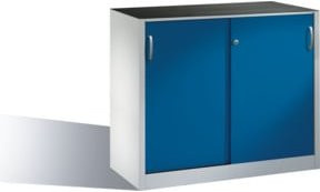 C+P Werkzeug-Beistellschrank mit Schiebetüren und 1 Boden, Korpus Lichtgrau, Front Enzianblau, H: 100 cm, B: 120 cm, T: 50 cm - Bild 1