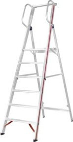Hymer Plattformleiter aus Aluminium mit beidseitigem Handlauf und Ablageschale, Farbe: Silber, 4 Stufen - Bild 1