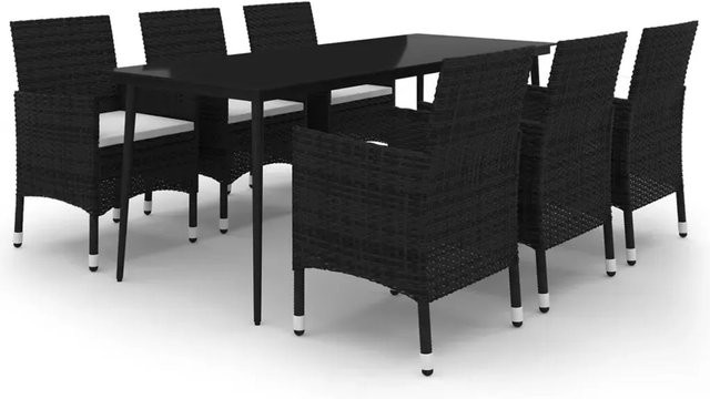 vidaXL 7-teilige Garten-Essgruppe aus Poly Rattan und Glas in Schwarz-Weiß mit Kissen - Bild 1