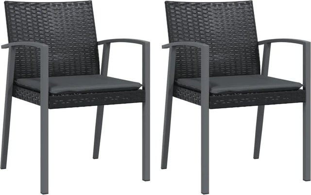 vidaXL Gartenstühle Set aus 2 Stück in Schwarz mit Kissen aus PE-Rattan und Stahl, B/T/H: 56,5 x 57 x 83 cm - Bild 1