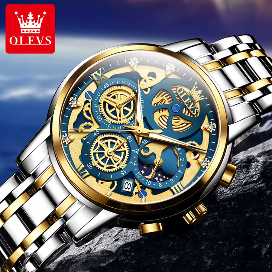 OLEVS Armbanduhr Chronograph, Quarz, Edelstahl, Rosa, Unisex - Bild 2