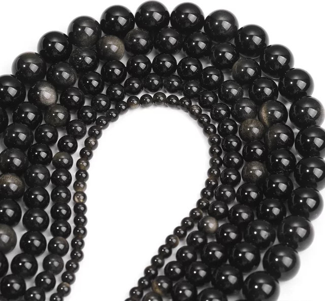 SANSWL Obsidian-Perle, rund, goldene Abstandshalter - Bild 1