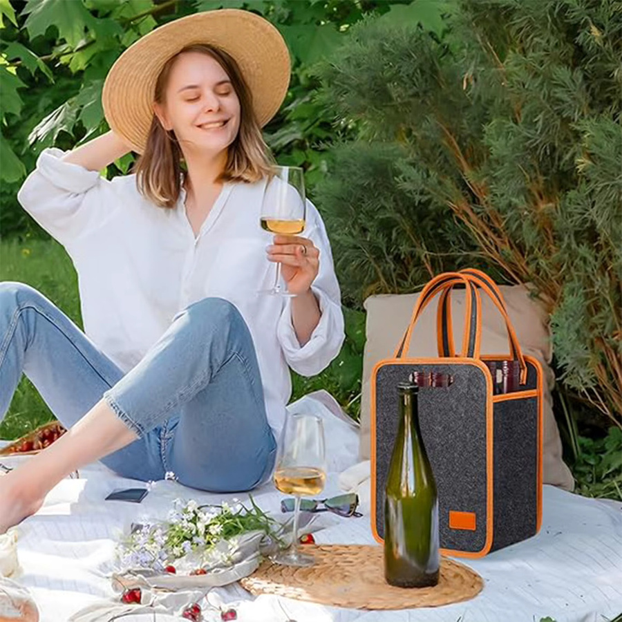 Wein-Einkaufstasche aus grauem Filz als Geschenkverpackung für Rotwein und Champagner - Bild 6