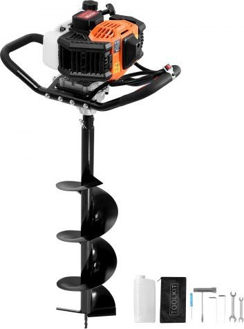 VEVOR Erdbohrer mit Benzinmotor 43 CC 1250 W inklusive 8 Zoll Bohrkronen in Orange-Schwarz - Bild 1