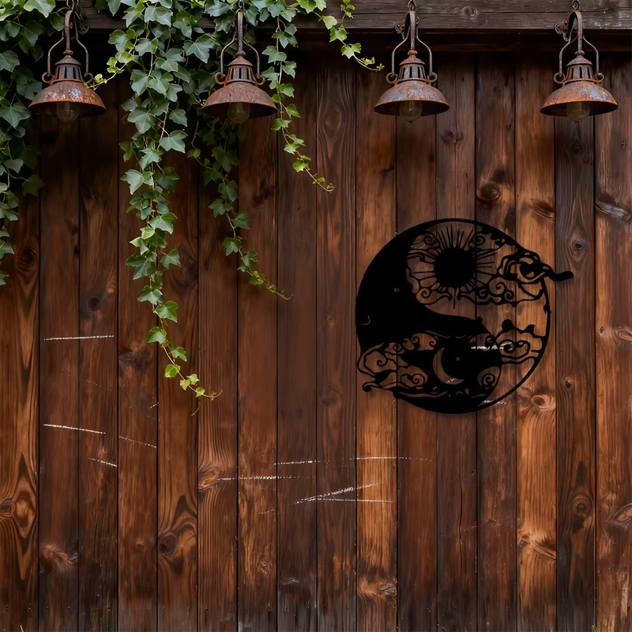 CIFBUY Yin Yang Sonne Mond Wandkunst aus Metall in Schwarz als abstrakte 2D Eisenskulptur zur Wandmontage - Bild 3