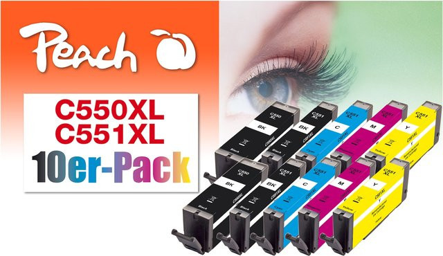 Peach C550 XL Tintenpatronen Set für Inkjet-Drucker, wiederaufbereitet, ersetzt Canon PGI-550XL und CLI-551XL, passend für Canon Pixma MX 925 und IP 7250, Multicolor - Bild 1