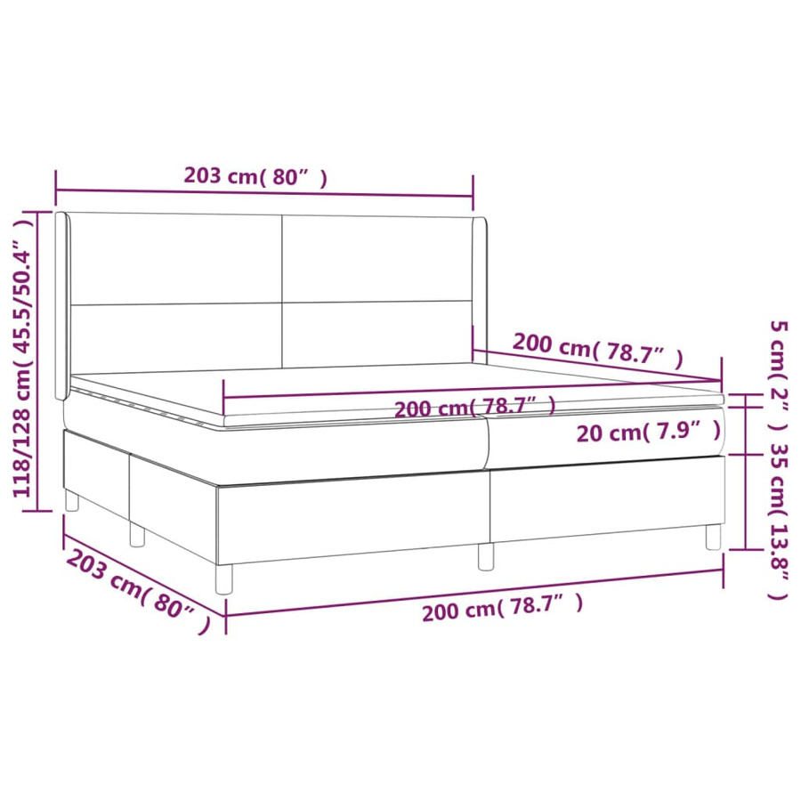 vidaXL Boxspringbett Hybrid mit Matratze und Taschenfederkern, Hellgrau, B/T/H: 200 x 200 x 118 cm - Bild 2