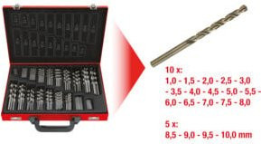 KS Tools HSS-G Co 5 Spiralbohrer-Set aus Edelstahl, 170-teilig, 1-10 mm, Gold/Rot - Bild 1