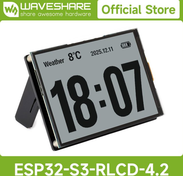 Waveshare ESP32-S3 4,2-Zoll-RLCD-Entwicklungsboard in Schwarz mit Wi-Fi und Bluetooth für KI-Sprachinteraktion - Bild 1