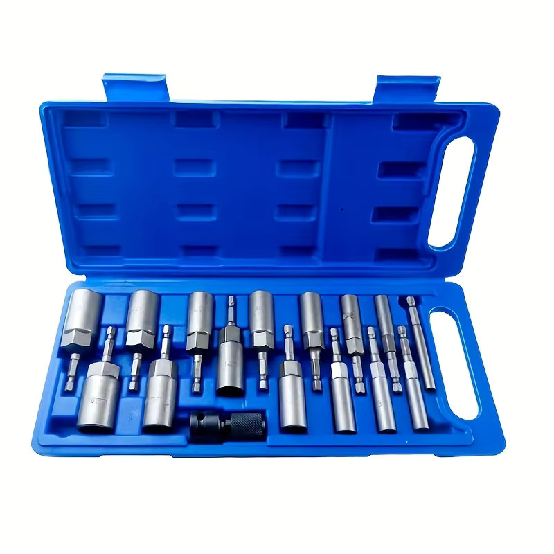 Steckschlüsselkopf Set mit 80 mm Sechskant-Verlängerung für Elektroschlüssel und Bohrmaschinen in Blau und Silber - Bild 5