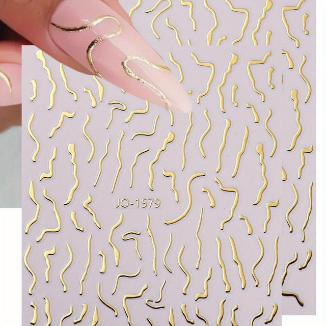 OTRESS Nail Art Sticker, 3D Gold Metallic, Geometrische Linien - Bild 1