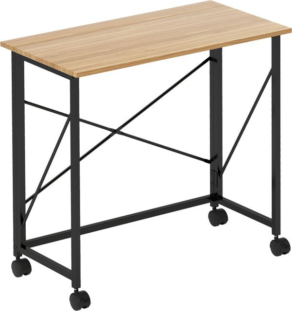 HOMCOM Klappschreibtisch mit Rollen in Eiche, platzsparender Computertisch für das Home Office, Breite: 80 cm - Bild 1