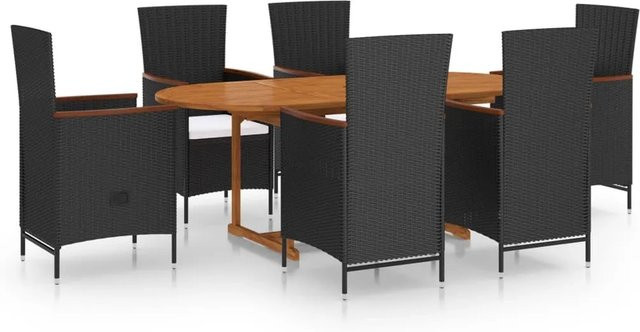 vidaXL 7-tlg Garten-Essgruppe aus Akazien-Massivholz und PE-Rattan in Schwarz - Bild 1