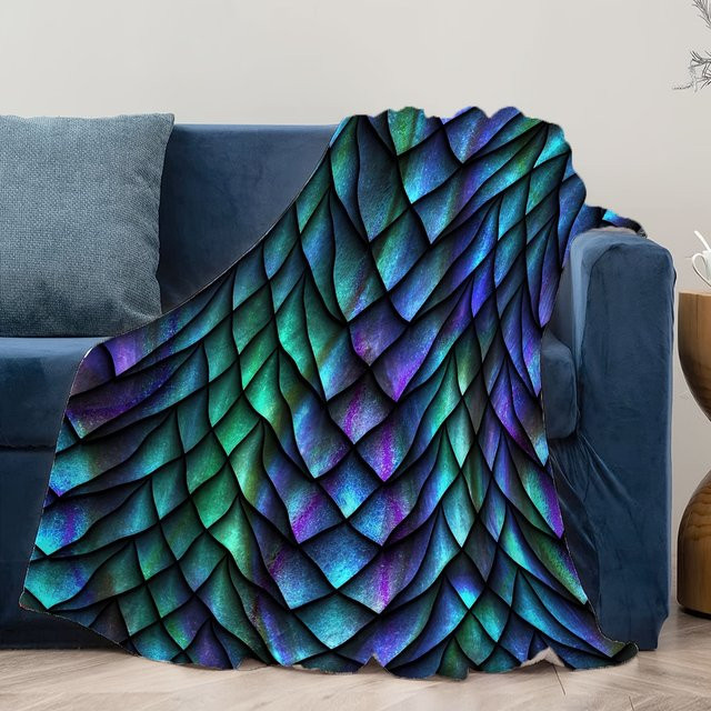 VIKAMA Überwurfdecke mit dreifarbigem Drachen-Skala-Aufdruck in Multicolour, weich und warm für Schlafzimmer und Wohnzimmer - Bild 1