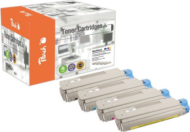 Peach Toner-Kartuschen-Set für OKI C 5600, C 5600 DN, C 5600 N und C 5700, 4 Farben (Schwarz, Cyan, Magenta, Gelb), wiederaufbereitet - Bild 1