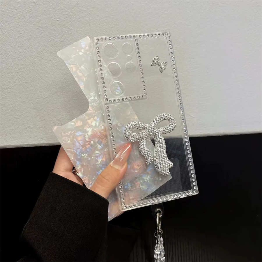Glitzernde Handyhülle mit Muschelmuster und Schleifen für Samsung Galaxy Modelle in Weiß - Bild 2