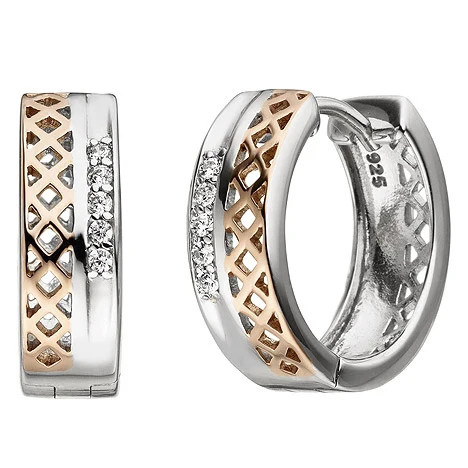 Colfem Creolen 925 Sterling Silber, bicolor vergoldet, 10 Zirkonia, Damen - Bild 1