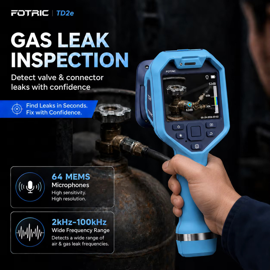 FOTRIC TD2e Akustikkamera Ultraschallkamera mit 64 MEMS Mikrofonen zur Lecksuche von Druckluft, Gas und Vakuum in der industriellen Instandhaltung, Farbe: Blau - Bild 4