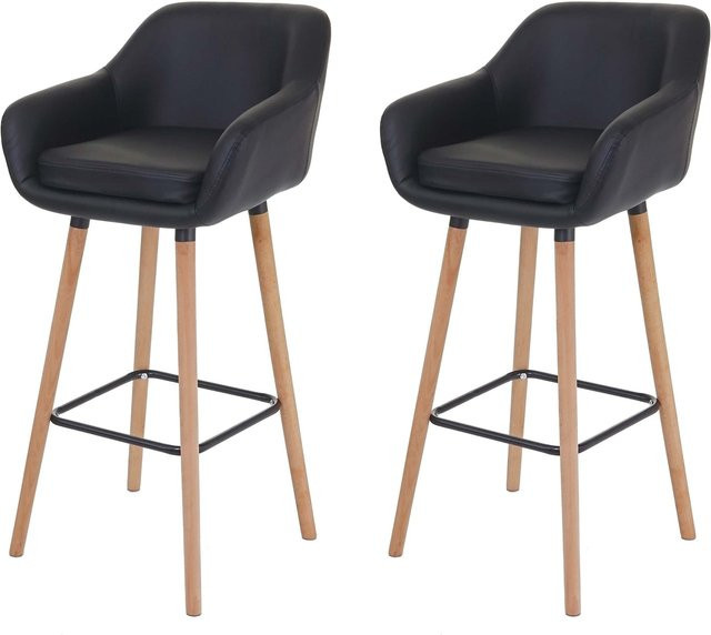 2er-Set MCW Barhocker Vaasa T381 aus Kunstleder und Buche in Schwarz - Bild 1