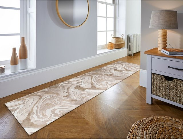 Abstrakt Marmorierter Läufer OUSE Kadima Design Beige B: 60 cm, L: 230 cm - Bild 1