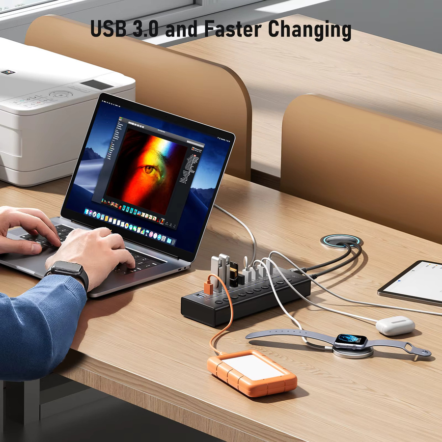Lemorele USB-C-Hub mit 10 Anschlüssen als Multi-USB-3.0-Splitter und Dockingstation für Laptop und PC in Schwarz - Bild 3