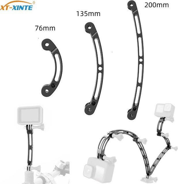Aluminium Helm Verlängerungsarm als gebogene Stange und Selfie-Stick Stativ Adapter für GoPro Hero 13 12, DJI Action 5 und Insta360 Pocket 3 in Schwarz - Bild 1