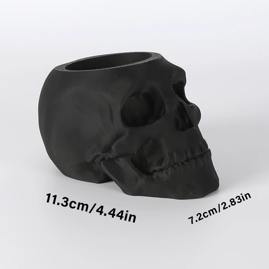 Multifunktionaler Gothic Stifthalter mit schwarzem Totenkopf als Desktop-Organizer für Büro und Make-up-Pinsel aus Kunststoff, Schwarz - Bild 4
