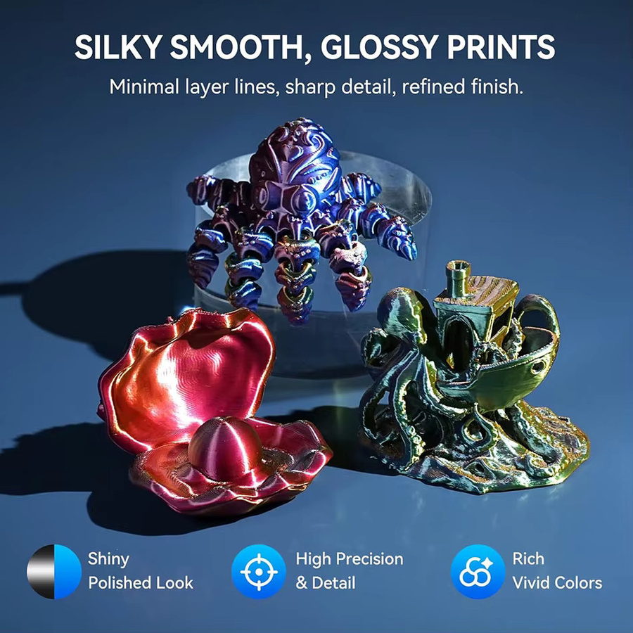 JAYO Silk PLA+ 3D-Drucker-Filament Set, 1,75 mm, 5 Rollen Multicolor mit glänzendem Silk-Effekt für FDM-Drucker - Bild 3