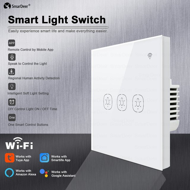 SmarDeer Tuya Smart Switch WLAN-Touch-Wandschalter in Weiß, kompatibel mit Alexa und Google Assistant - Bild 1