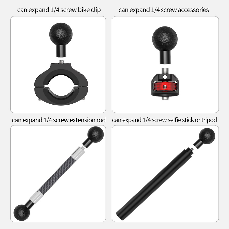 Kugelkopf-Adapter mit 25 mm Kugeldurchmesser und 1/4 M6 ARRI Positionierungsschraube in Schwarz für Garmin Fahrrad-Halterungen und GPS-Mounts - Bild 3