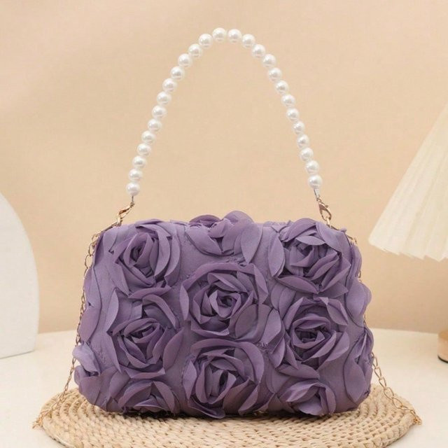 XYNN Crossbody Handtasche, Perlenkette, Rose Blume, purple, Damen - Bild 1
