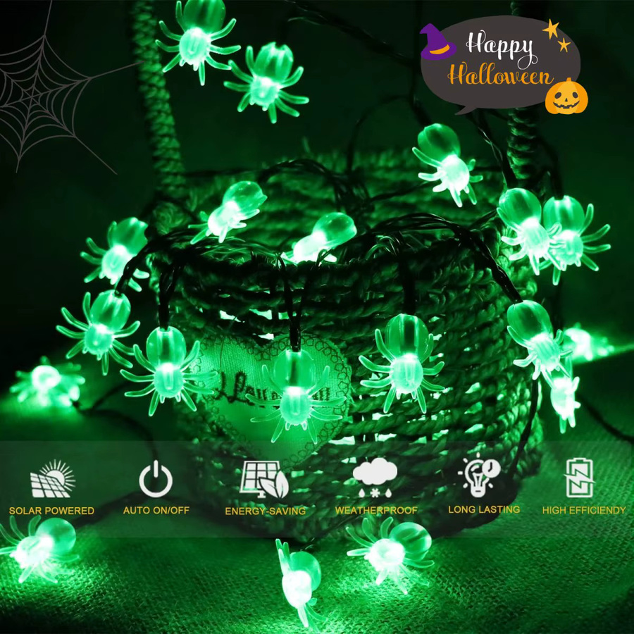 Peach Forest Grüne Spinne LED Lichterkette für Halloween mit 30 LEDs und 8 Beleuchtungsmodi, Wasserdicht für den Außenbereich - Bild 2