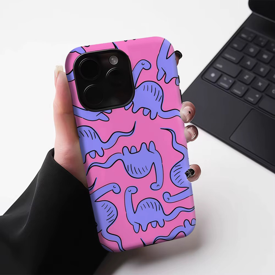 Robuste Handyhülle mit Dinosaurier-Muster für iPhone 13 bis iPhone 17 Pro Max Plus, ein- und doppelschichtig, Multicolor - Bild 4
