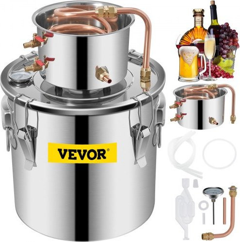 VEVOR Destillationsanlage aus Edelstahl mit Kupferrohr und Thermometer für Whisky, Wein und Brandy, 21 l, Silber - Bild 1