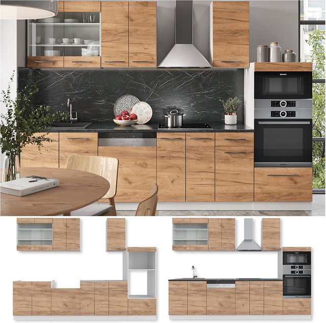 Vicco Küchenzeile Fame-Line Einbauküche modern in Weiß und Eiche mit 300 cm Breite - Bild 1