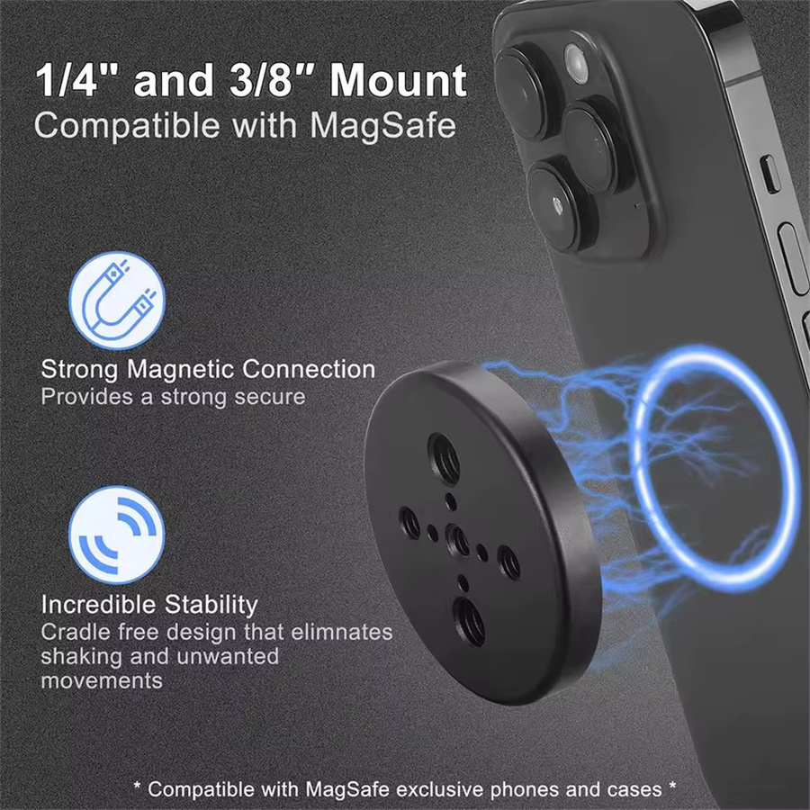 FANGTUOSI Magnetischer Smartphone-Halter in Schwarz mit 360 Grad Rotation und 1/4 Zoll sowie 3/8 Zoll Arri-Locating Holes Stativhalterung - Bild 6