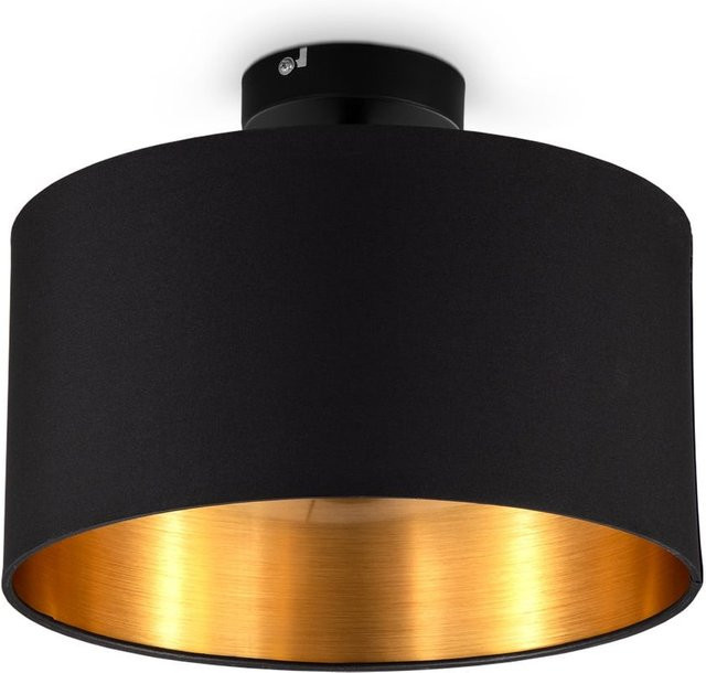B.K.Licht Deckenleuchte Retro in Schwarz-Gold mit Stoffschirm, Durchmesser: 30 cm, Fassung: 1x E27/60W max. - Bild 1