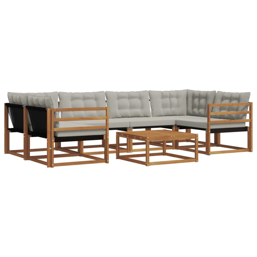 vidaXL Outdoor-Sofagarnitur 7-teilig aus Akazienholz mit Textilene und Kissen in Natur und Hellgrau - Bild 2