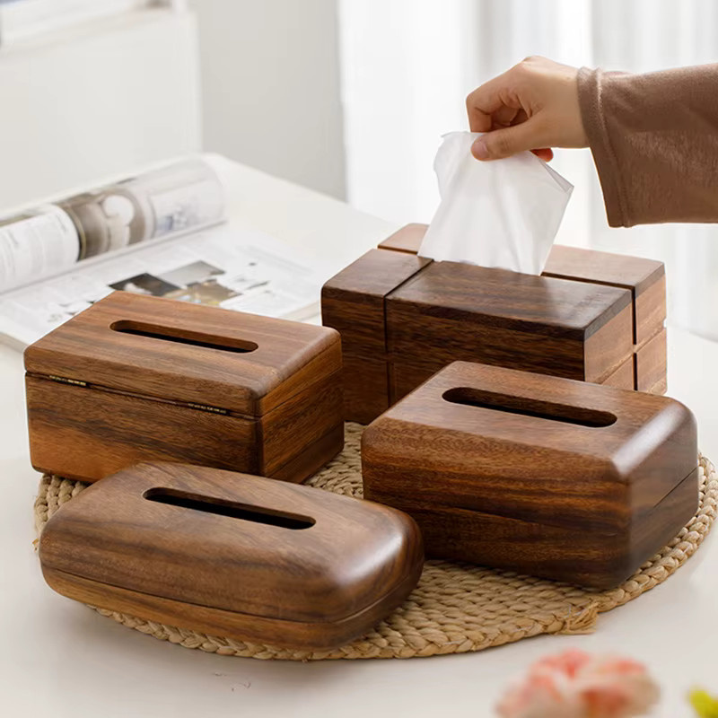 XMSJ Taschentuchbox aus Walnussholz in Braun mit polierter Oberfläche und minimalistischem Design - Bild 2