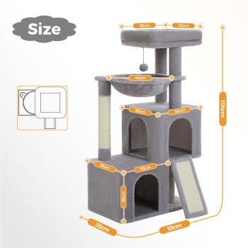 Pawz Road Kratzbaum für Katzen in Grau mit Höhle und integriertem Spielzeug, Höhe: 104 cm - Bild 2