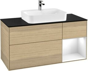V&B Finion Waschtischunterschrank in Weiß mit Eichen-Akzenten und integrierter LED-Beleuchtung, Breite: 120 cm - Bild 1