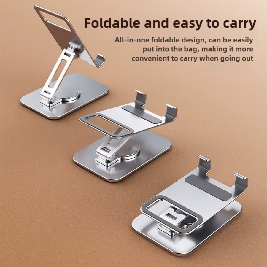 Multifunktionaler Klappständer aus Aluminiumlegierung für Mobiltelefone und Tablets, drehbar, Farbe: Silber - Bild 2