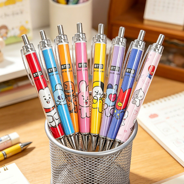 BT21 LINE FRIENDS Druckknopf-Kugelschreiber mit BTS Cartoon Charakteren TATA MANG RJ CHIMMY in Mehrfarbig - Bild 1