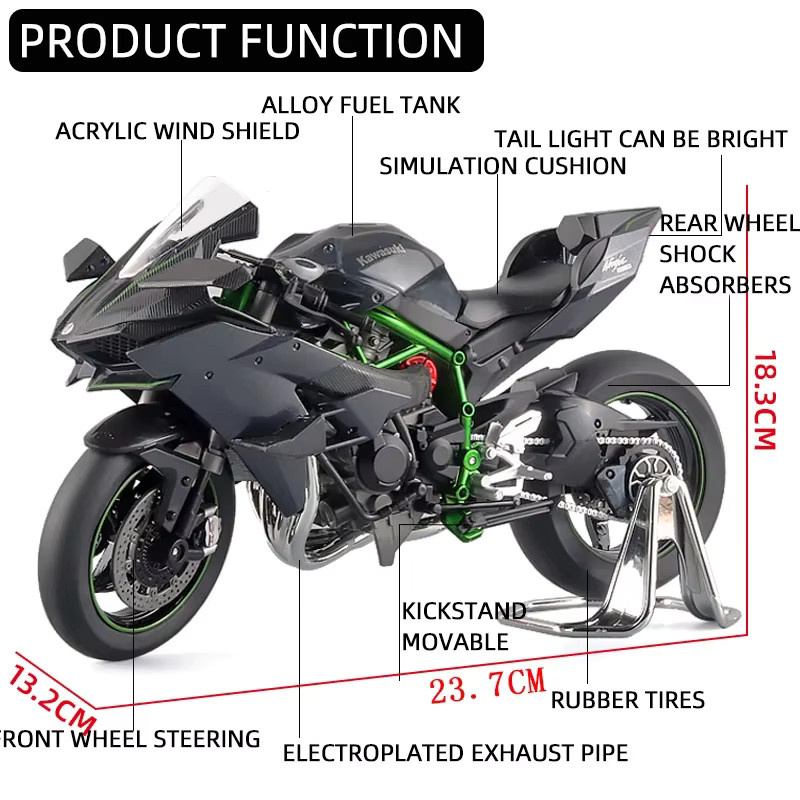 Maisto Kawasaki H2R Motorrad Modell, Maßstab 1:9, mit Licht und Sound - Bild 5