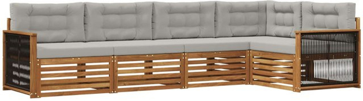 VIDAXL Outdoor-Sofagarnitur aus Akazie mit 5-teiligem Set und Kissen in Natur und Hellgrau - Bild 1