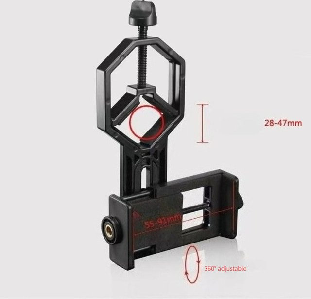 Multifunktionaler Aluminium-Telefonadapter in Schwarz für Teleskope, Ferngläser und Monokulare zur stabilen Fotografie - Bild 1