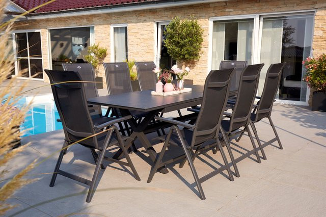Hartman Xanadu Alice Garten-Essgruppe in Xerix, ausziehbarer Tisch mit Glaskeramik und 8 Klappstühlen aus Aluminium und Textilene, Farbe: Anthrazit/Schwarz - Bild 1